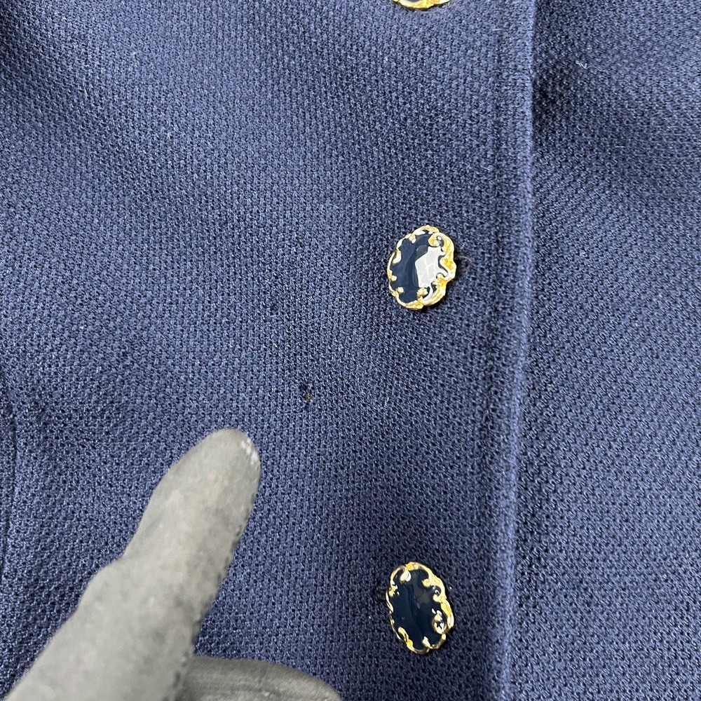 St John Collection Marie Gray Medium Women Santana Knit Blazer Navy Gold Buttons - Picture 6 of 12
